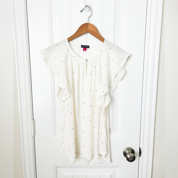 Vince Camuto White Black Polka Dot Flutter Blouse Size XS - Picture 1 of 2
